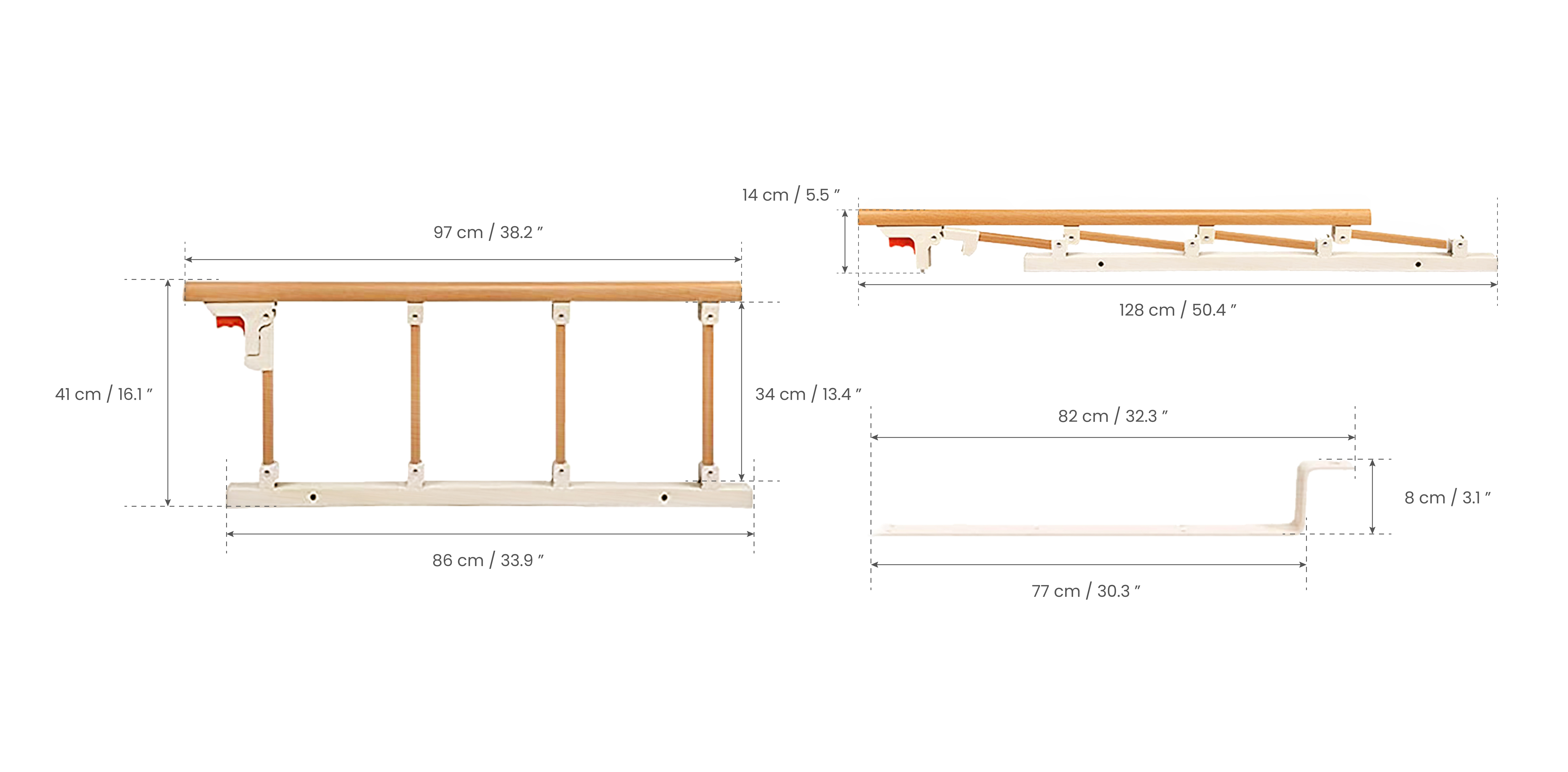 Bedside Safety Railing (Wooden) - BedsideRailingsWooden Size